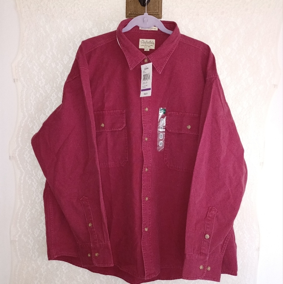 New Cabela's Men's 2XL Reg. Stonewash Canvas Dark Red 100% Cotton LS Shirt - Picture 3 of 10